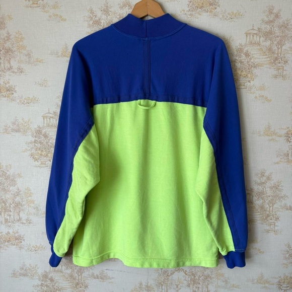 Vintage 80s 90s Nike retro neon green blue mock neck color block sweatshirt L - Picture 3 of 8